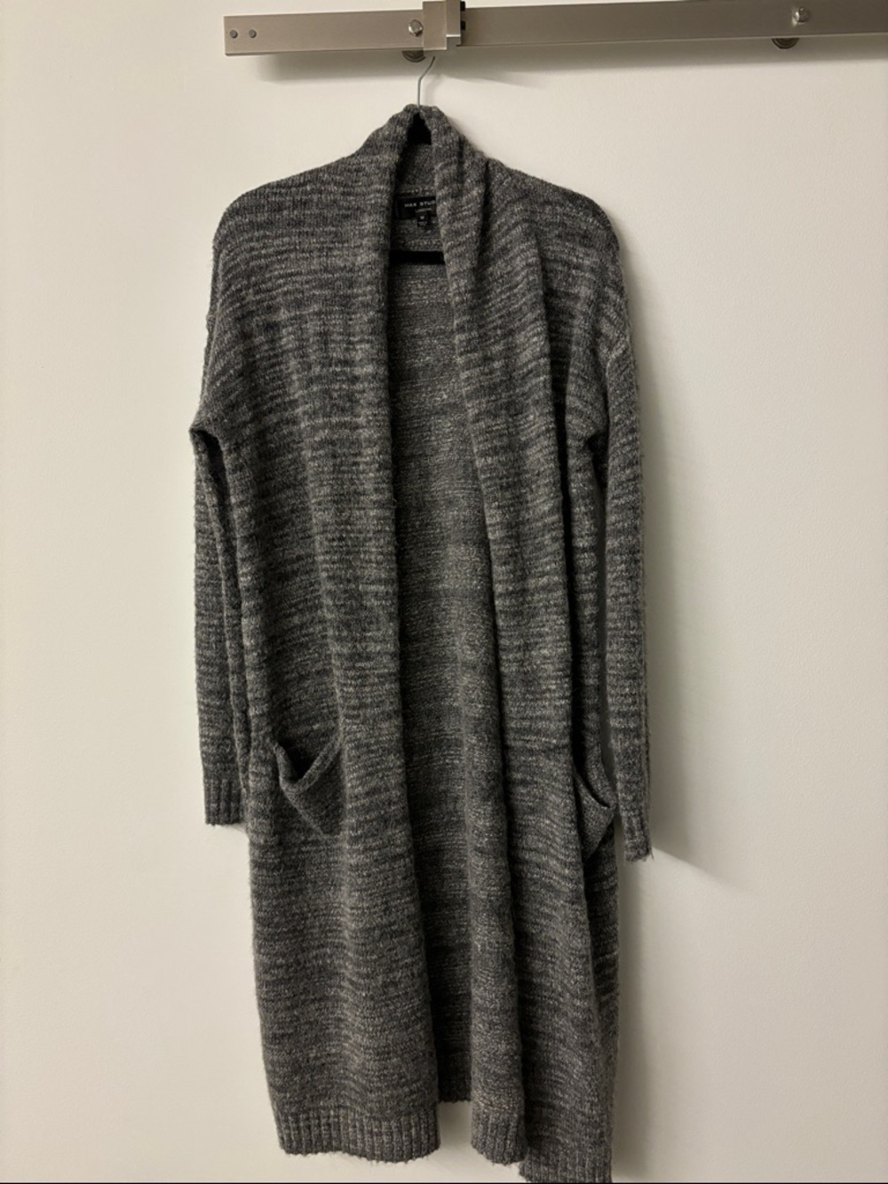 Max Studio Gray Long Open-Front Women's Cardigan